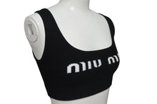 Load image into Gallery viewer, 極美品 MIUMIU ミュウミュウ 23SS ビスコース クロップド ロゴ タンクトップ ブラック ポリエステル 現行 MMV076 サイズ36 中古 4c075523