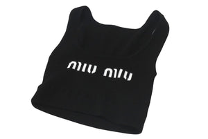 極美品 MIUMIU ミュウミュウ 23SS ビスコース クロップド ロゴ タンクトップ ブラック ポリエステル 現行 MMV076 サイズ36 中古 4c075523