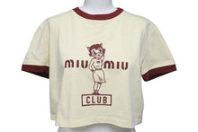Load image into Gallery viewer, MIU MIU ミュウミュウ 22SS クロップドリンガー 半袖Tシャツ コットン ワインレッド イエロー サイズXS 美品 中古 4c075524