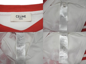 CELINE セリーヌ クロップド ロゴ 半袖Ｔシャツ ホワイト レッド コットン トップス 16 背番号 2X09D671Q サイズS 美品 中古 4c075525