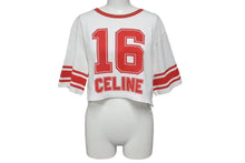 Load image into Gallery viewer, CELINE セリーヌ クロップド ロゴ 半袖Ｔシャツ ホワイト レッド コットン トップス 16 背番号 2X09D671Q サイズS 美品 中古 4c075525