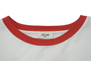 CELINE セリーヌ クロップド ロゴ 半袖Ｔシャツ ホワイト レッド コットン トップス 16 背番号 2X09D671Q サイズS 美品 中古 4c075525
