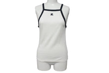Load image into Gallery viewer, courreges クレージュ ロゴ キャミソール ホワイト ブラック コットン 323JDE048 タンクトップ パッチ サイズS 美品 中古 4c075526