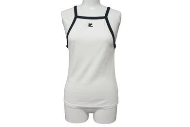 courreges クレージュ ロゴ キャミソール ホワイト ブラック コットン 323JDE048 タンクトップ パッチ サイズS 美品 中古 4c075526