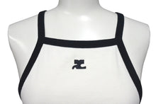 Load image into Gallery viewer, courreges クレージュ ロゴ キャミソール ホワイト ブラック コットン 323JDE048 タンクトップ パッチ サイズS 美品 中古 4c075526