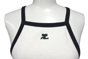 courreges クレージュ ロゴ キャミソール ホワイト ブラック コットン 323JDE048 タンクトップ パッチ サイズS 美品 中古 4c075526