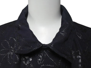 新品未使用 HERMES エルメス オープンカラーシャツ 開襟シャツ 25SS サイズ50 花柄 総柄 刺繍 ネイビー 中古 4c075535