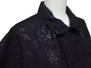 新品未使用 HERMES エルメス オープンカラーシャツ 開襟シャツ 25SS サイズ50 花柄 総柄 刺繍 ネイビー 中古 4c075535