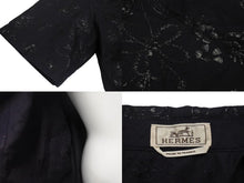 Load image into Gallery viewer, 新品未使用 HERMES エルメス オープンカラーシャツ 開襟シャツ 25SS サイズ50 花柄 総柄 刺繍 ネイビー 中古 4c075535