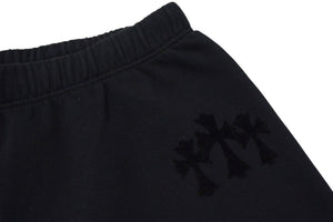新品同様 CHROME HEARTS クロムハーツ スウェットパンツ CHロゴ トリプルクロス フロッキーパッチ ブラック サイズXS 中古 4c075546