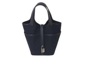 極美品 HERMES エルメス ピコタンロック ブラック カーゴ PM ハンドバッグ トワル×スイフト 中古 B刻印 4c075557