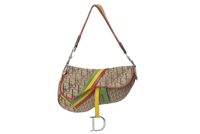 極美品 Christian Dior クリスチャンディオール サドルバッグ ハンドバッグ ラスタカラー シルバー 04年 中古 4c075569