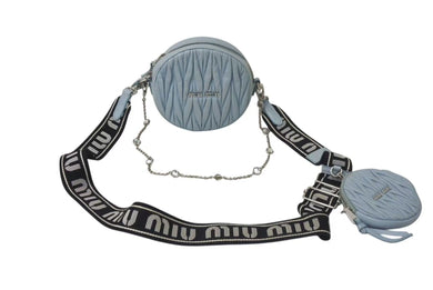 MIUMIU ミュウミュウ ブルー ラムスキン マトラッセ サークルシェープ ショルダーバック美品 中古 4c075570
