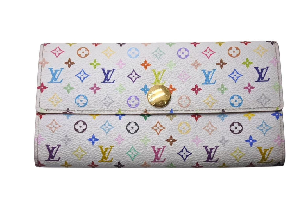 LOUIS VUITTON ルイヴィトン ポルトフォイユ サラ 長財布 イニシャル入り マルチカラー ホワイト モノグラム ウォレット M93744 美品 中古 4c075578