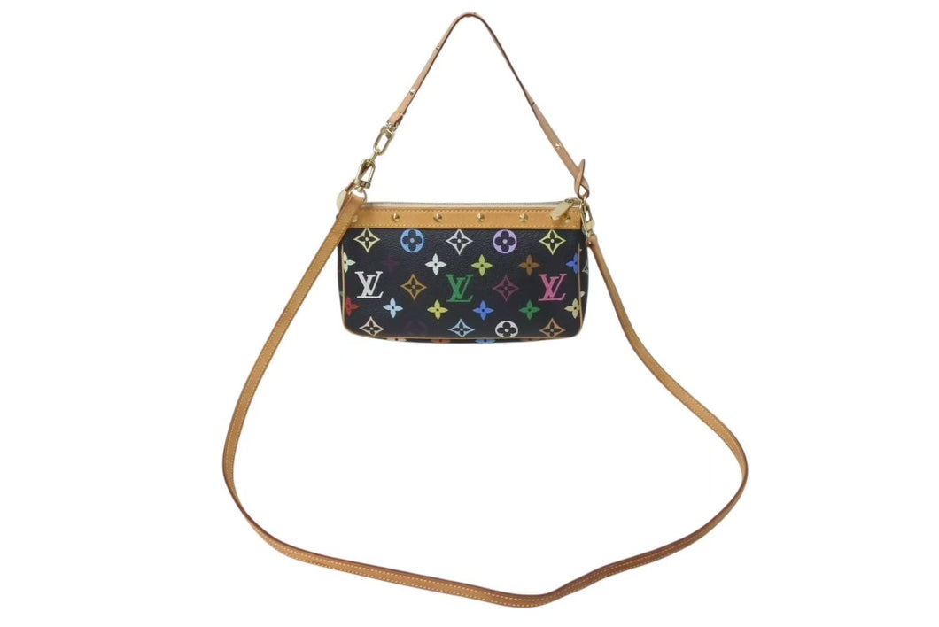 極美品 LOUIS VUITTON ルイヴィトン ポシェット アクセソワール アクセサリーポーチ M92648 モノグラムマルチ 村上隆 ブラック 中古 4c075596