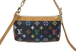 極美品 LOUIS VUITTON ルイヴィトン ポシェット アクセソワール アクセサリーポーチ M92648 モノグラムマルチ 村上隆 ブラック 中古 4c075596