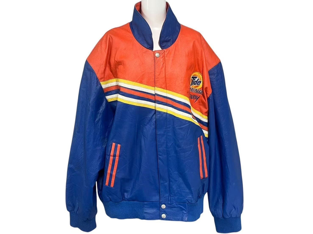 JEFFHAMILTON ジェフハミルトン レザージャケット シングルライダースジャケット China製 ブルー オレンジ サイズXL 良品 中古 4c075599