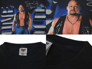 STONE COLD ストーンコールド プロレスT 半袖Tシャツ 90s コットン ブラック ブルー ホワイト サイズL 美品 中古 4c075604