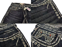 画像をギャラリービューアに読み込む, 新品未使用 LAGUNA BEACH ラグナビーチ 00S デニムパンツ ジーンズ 極太白ステッチ デニム スワロフスキー ブルー サイズ32 中古 4c075607