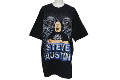 STEVE AUSTIN スティーヴ オースティン Stone Cold Stone コールド プロレス半袖Tシャツ ブラック ブルー ONESIZE 美品 中古 4c075610 
