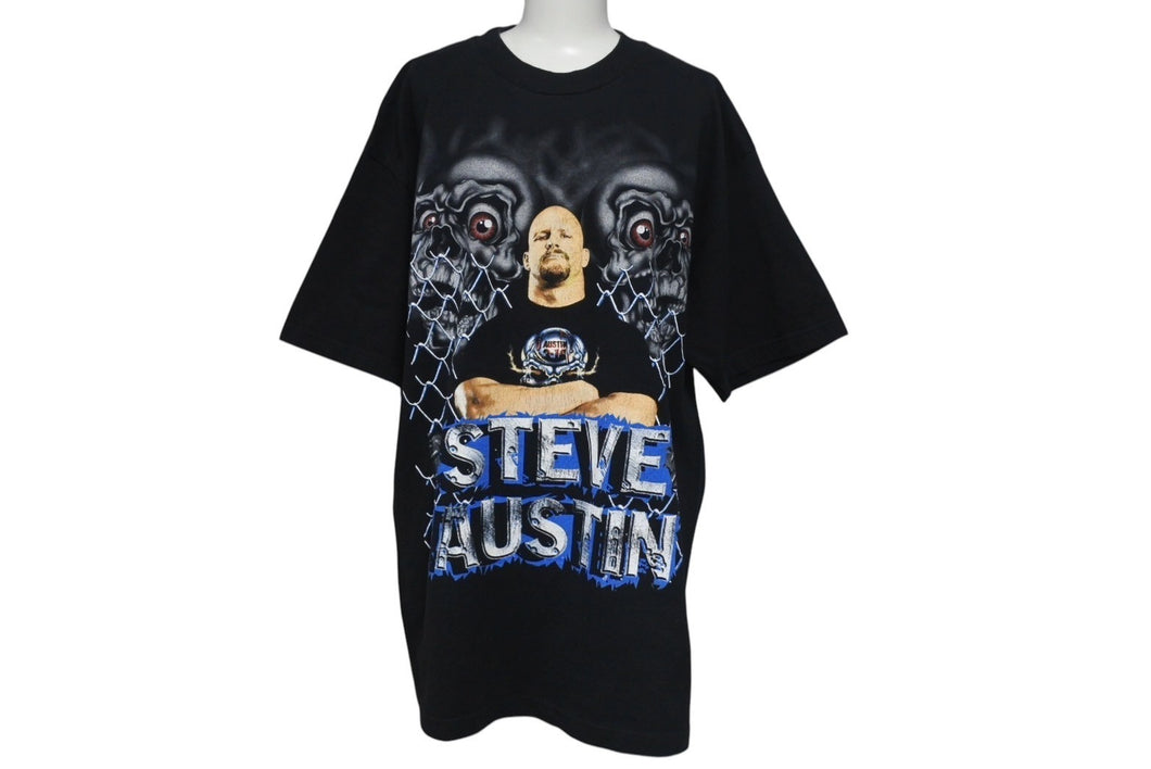 STEVE AUSTIN スティーヴ オースティン Stone Cold Stone コールド プロレス半袖Tシャツ ブラック ブルー ONESIZE 美品 中古 4c075610 