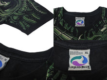 Load image into Gallery viewer, LIQUID BLUE リキッドブルー ヴィンテージT スカル 骸骨 オールオーバープリント 半袖Tシャツ ブラック グリーン XL 美品 中古 4c075611