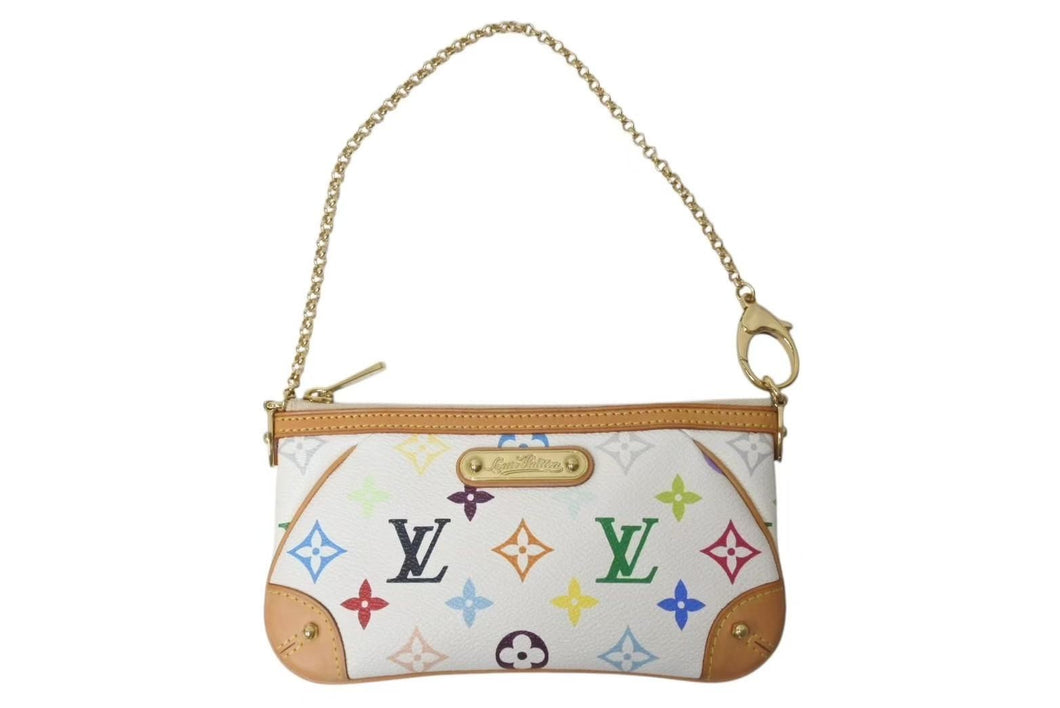 極美品 LOUIS VUITTON ルイヴィトン ポシェット ミラMM アクセサリーポーチ M60096 モノグラム マルチカラー ホワイト 中古 4c075619