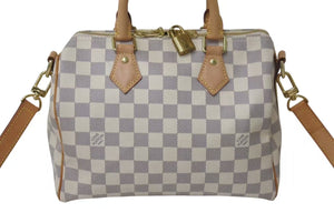 LOUIS VUITTON ルイヴィトン ダミエ アズール スピーディバンドリエール25 N41374 ホワイト ハンドバッグ ショルダー ロゴ ゴールド金具 美品 中古 4c075620