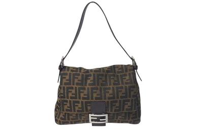 FENDI フェンディ マンマバケット ショルダーバッグ ズッカ柄 26325 ブラウン コットンキャンバス レザー シルバー金具 中古 4c075639