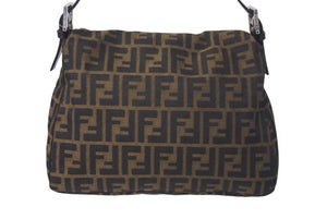 FENDI フェンディ マンマバケット ショルダーバッグ ズッカ柄 26325 ブラウン コットンキャンバス レザー シルバー金具 中古 4c075639