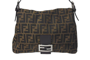 FENDI フェンディ マンマバケット ショルダーバッグ ズッカ柄 26325 ブラウン コットンキャンバス レザー シルバー金具 中古 4c075639