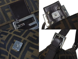 FENDI フェンディ マンマバケット ショルダーバッグ ズッカ柄 26325 ブラウン コットンキャンバス レザー シルバー金具 中古 4c075639