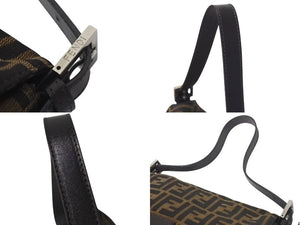 FENDI フェンディ マンマバケット ショルダーバッグ ズッカ柄 26325 ブラウン コットンキャンバス レザー シルバー金具 中古 4c075639 