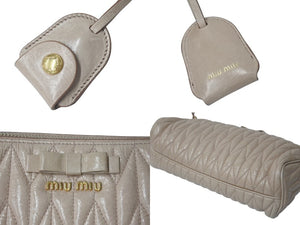 MIUMIU ミュウミュウ ショルダーバッグ ワンショルダーバッグ マテラッセ リボン ベージュ レザー ゴールド金具 美品 中古 4c075645