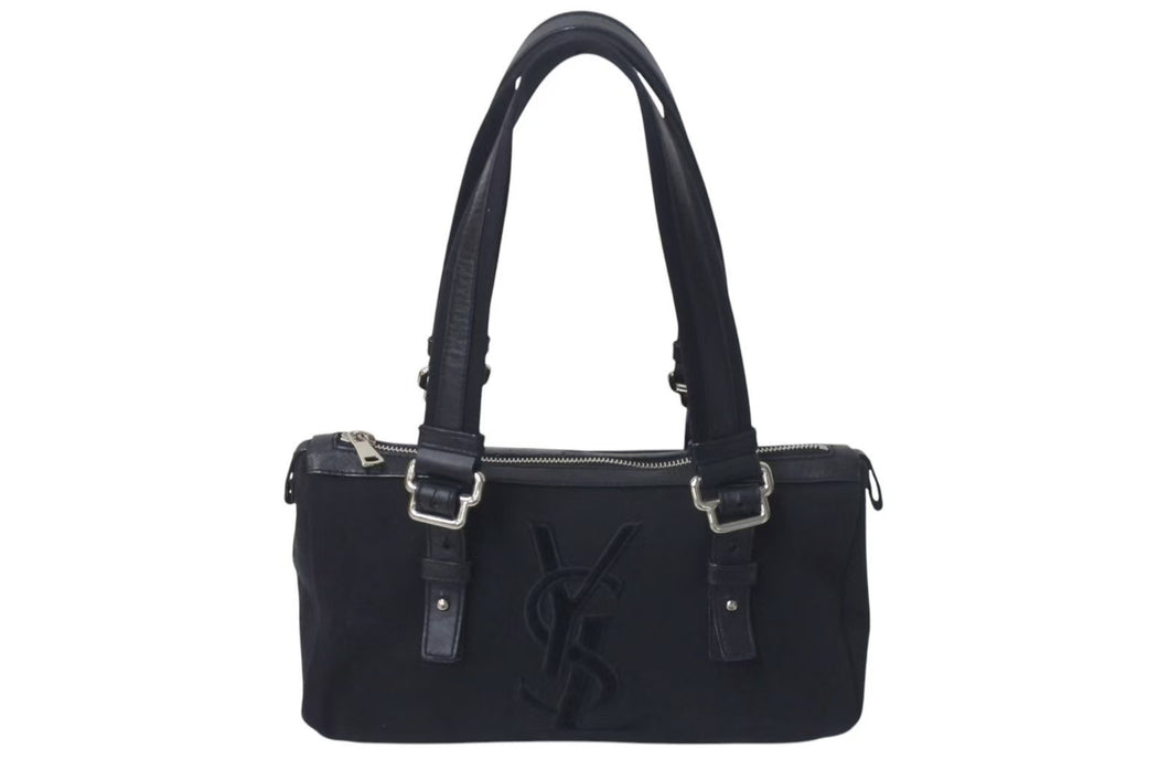 YVES SAINT LAURENT イヴサンローラン カハラロゴ ハンドバッグ ショルダーバッグ ブラック シルバー金具 美品 中古 4c075646 