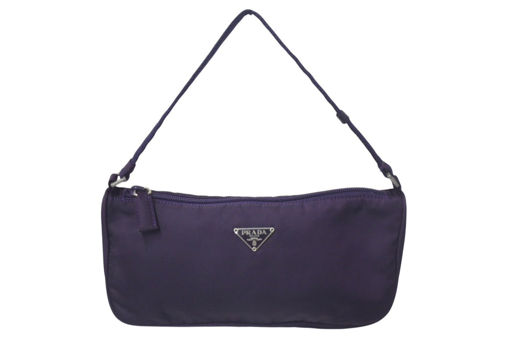 PRADA プラダ ワンショルダーバッグ ミニポーチ トライアングルロゴ WS12182 ナイロン パープル シルバー金具 美品 中古 4c075648