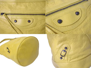 極美品 BALENCIAGA バレンシアガ ザ デイ ワンショルダーバッグ カーフスキン イエロー ブラックメタル金具 中古 4c075649