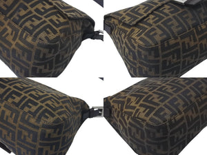 極美品 FENDI フェンディ マンマバケット ショルダーバッグ ズッカ柄 26325 ブラウン コットンキャンバス レザー シルバー金具 中古 4c075653