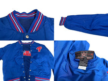 Load image into Gallery viewer, JH DESIGN JHデザイン リバーシブル バーシティジャケット スタジャン PHILLIES フィリーズ MLB ブルー ウール アクリル レザー XXL 美品 中古 4c075671