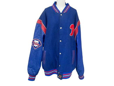 JH DESIGN JHデザイン リバーシブル バーシティジャケット スタジャン PHILLIES フィリーズ MLB ブルー ウール アクリル レザー XXL 美品 中古 4c075671