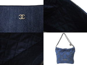 新品同様 CHANEL シャネル22 デニム チェーンショルダーバッグ ブルー シルバー金具 AS3261 中古 4c075687