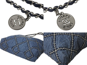 新品同様 CHANEL シャネル22 デニム チェーンショルダーバッグ ブルー シルバー金具 AS3261 中古 4c075687