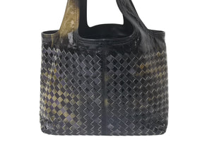BOTTEGA VENETA ボッテガヴェネタ イントレチャート ハンドバッグ 138749 エナメル レザー ブラック イエロー 美品 中古 4c075691