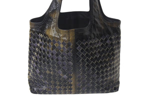 BOTTEGA VENETA ボッテガヴェネタ イントレチャート ハンドバッグ 138749 エナメル レザー ブラック イエロー 美品 中古 4c075691