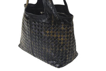 Load image into Gallery viewer, BOTTEGA VENETA ボッテガヴェネタ イントレチャート ハンドバッグ 138749 エナメル レザー ブラック イエロー 美品 中古 4c075691