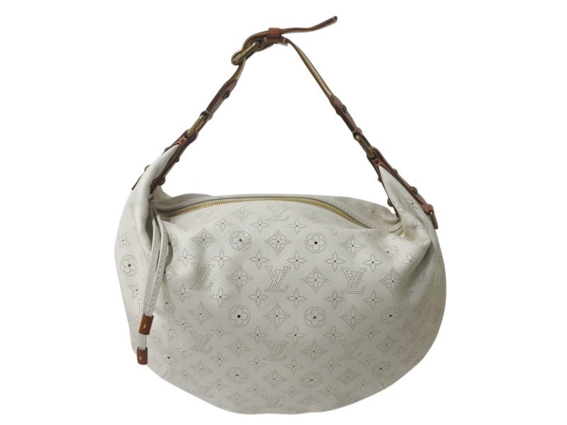 極美品 LOUIS VUITTON ルイヴィトン マヒナ オナタGM ショルダーバッグ M95460 ブロン ホワイト ブラウン レザー ゴールド金具 中古 4c075692