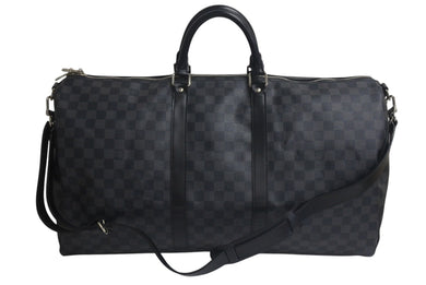 極美品 LOUIS VUITTON ルイヴィトン キーポル バンドリエール55 ボストンバッグ N41413 ダミエグラフィット ブラック シルバー金具 中古 4c075695