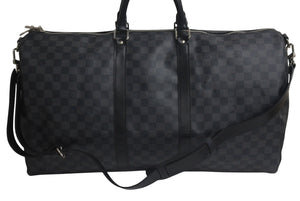 極美品 LOUIS VUITTON ルイヴィトン キーポル バンドリエール55 ボストンバッグ N41413 ダミエグラフィット ブラック シルバー金具 中古 4c075695