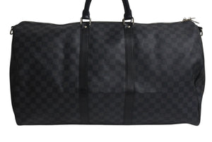 極美品 LOUIS VUITTON ルイヴィトン キーポル バンドリエール55 ボストンバッグ N41413 ダミエグラフィット ブラック シルバー金具 中古 4c075695
