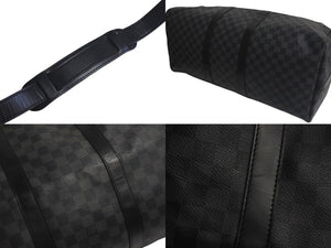 極美品 LOUIS VUITTON ルイヴィトン キーポル バンドリエール55 ボストンバッグ N41413 ダミエグラフィット ブラック シルバー金具 中古 4c075695